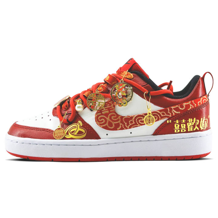 Nike Nike Court Borough Leather Slip Resistant, Abrasion Resistant, Lightweight Low top Skateboard Shoes GS Red White