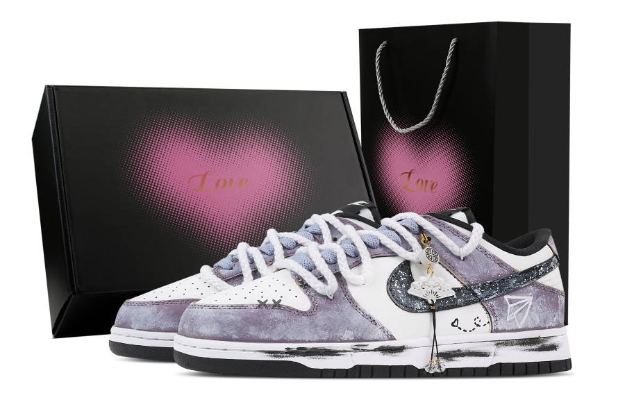 Nike Nike Dunk Purple Paper Machine, Heart Box Leather Abrasion Resistant Low top Skateboard Shoes Unisex Purple