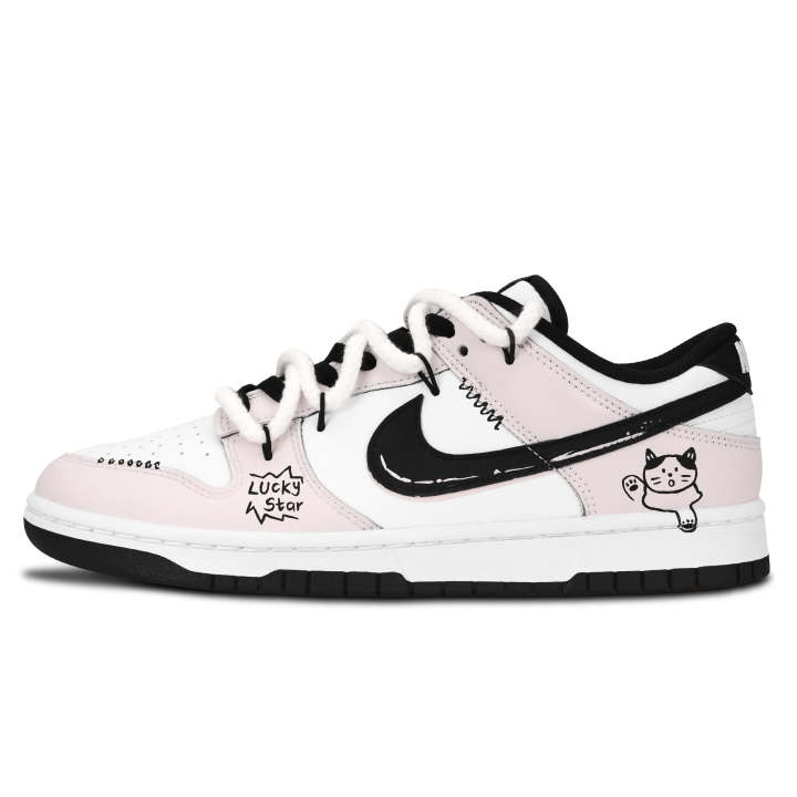 Nike Nike Dunk Black White, Lucky Kitten Abrasion Resistant Abrasion Resistant Low top Skateboard Shoes Unisex Light Pink