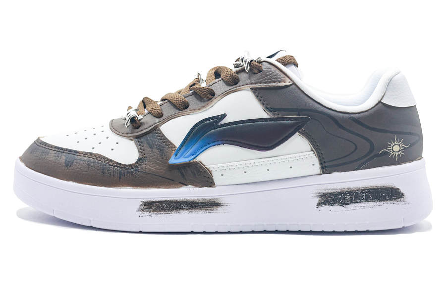 Li-Ning Li Ning Floating Boat Cushioning Breathable Slip Resistant Low top Skateboard Shoes Men's White Brown Black