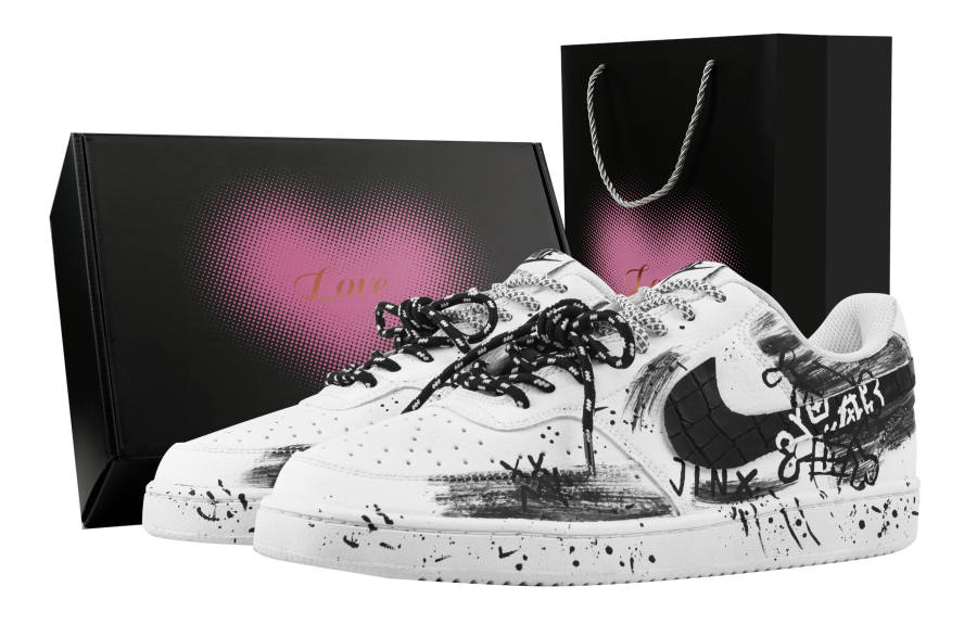 Nike Nike Court Vision 1 Skeleton, Heart Box Abrasion Resistant Low top Skateboard Shoes Men's Black White