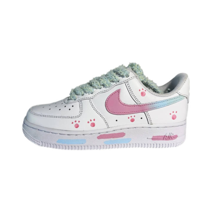 Nike Nike Air Force 1 'Triple White Footprint Low top Skateboard Shoes Women's White Blue Pink