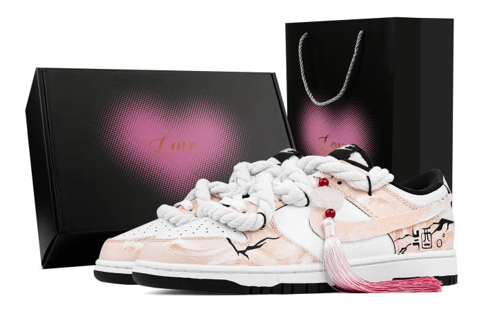 Nike Nike Dunk Agarwood Loose Silk, Heart Box Abrasion Resistant Low top Skateboard Shoes Unisex Pink White