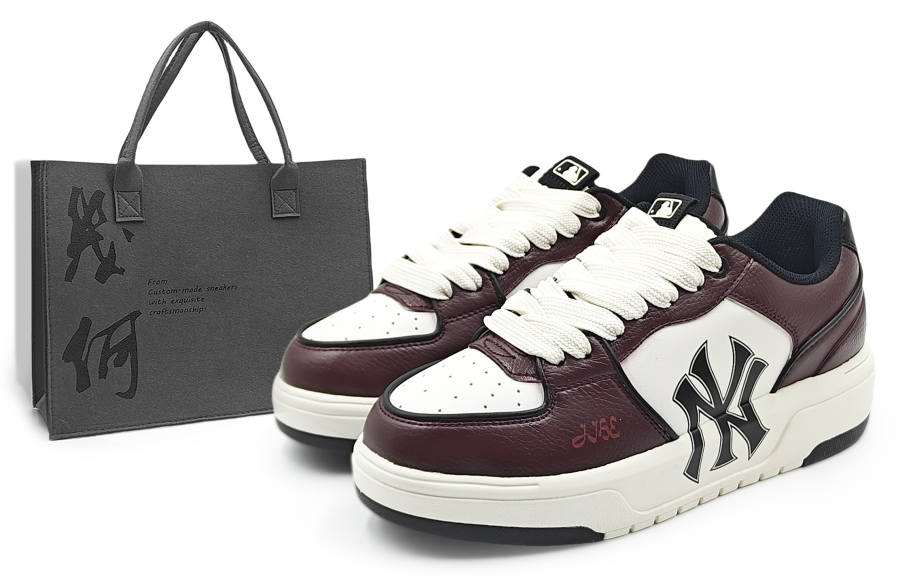 MLB Chunky Liner Abrasion Resistant Abrasion Resistant Low top Skateboard Shoes Unisex Burgundy