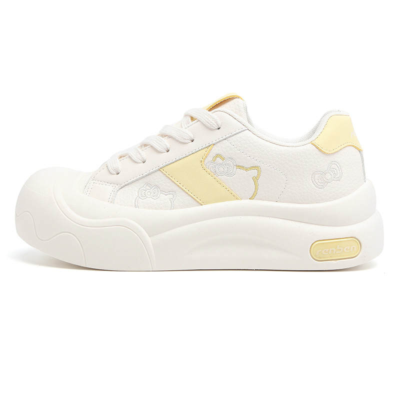 RENBEN Abrasion Resistant Height Increasing Slip Resistant Low top Skateboard Shoes Women's Beige Yellow