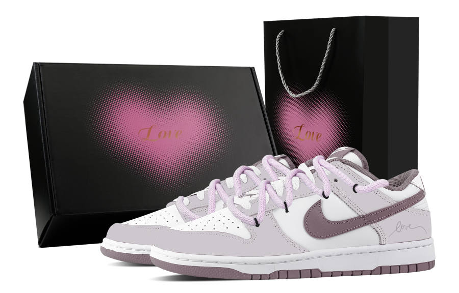 Nike Nike Dunk Light Purple Love Letter, Heart Box Abrasion Resistant Low top Skateboard Shoes Unisex Purple White