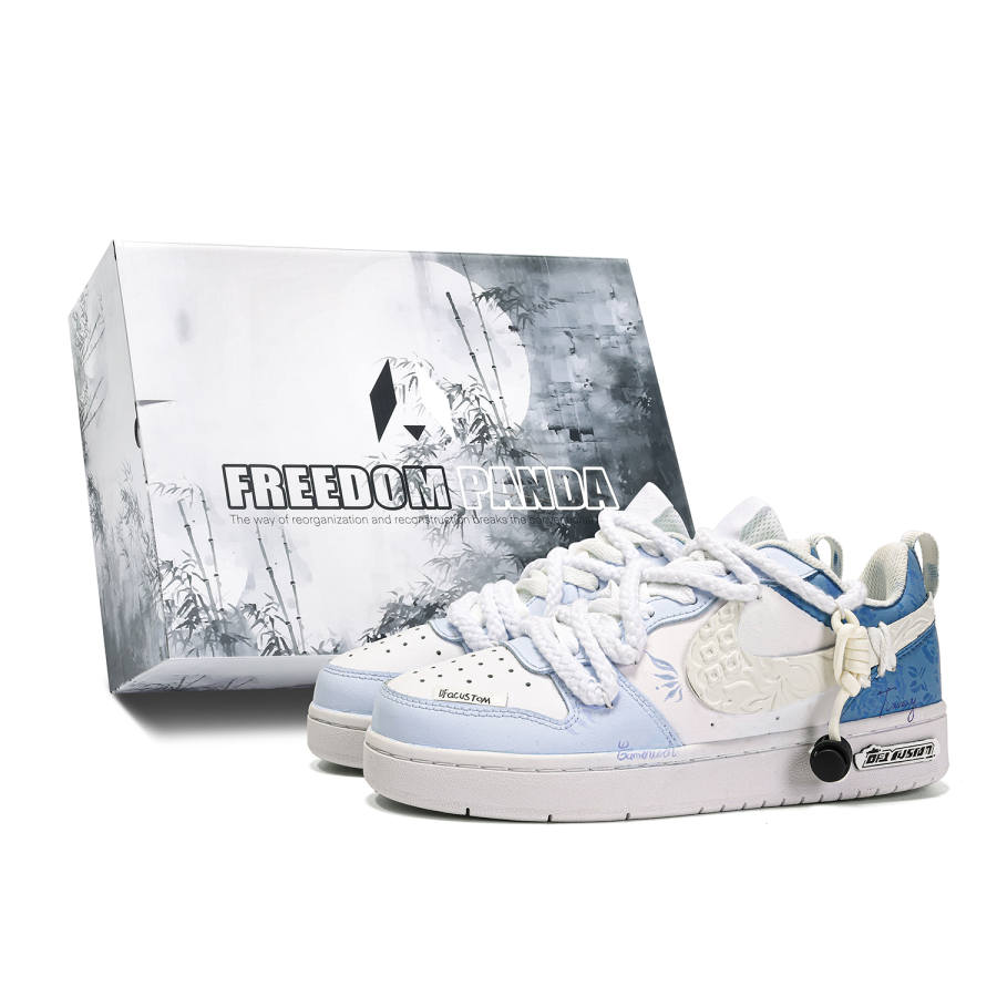 Nike Nike Court Borough Freedom Panda, Box, Butterfly Loves Flower Slip Resistant Low top Skateboard Shoes Women's Blue