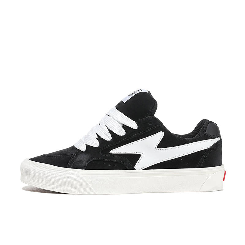HOMDOON Suede Low top Skateboard Shoes Unisex Black White