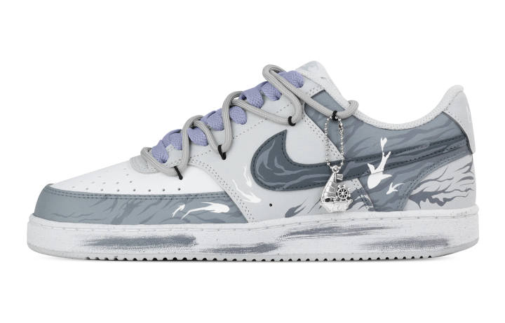 Nike Nike Court Vision Ocean Current Abrasion Resistant Low top Skateboard Shoes Men's White Gray Blue