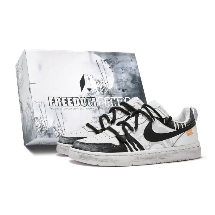 Nike Nike Court Borough Freedom Panda, Box, White Tiger Slip Resistant Low top Skateboard Shoes Women's White Black
