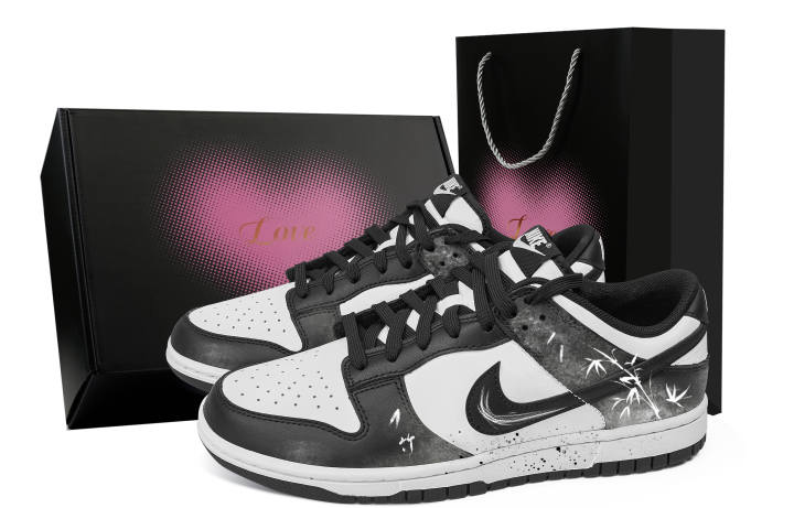 Nike Nike Dunk Ink Wash Bamboo Shadow, Heart Box Abrasion Resistant Low top Skateboard Shoes Unisex Black White