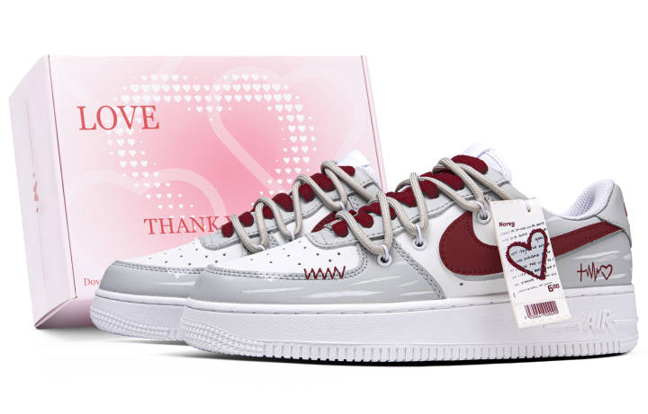 Nike Nike Air Force 1 Love Letter Box Leather Abrasion Resistant Low top Skateboard Shoes Unisex Gray White Red