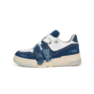 PAUZE Slip Resistant Low top Skateboard Shoes Unisex Denim Blue