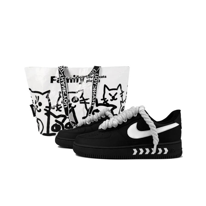 Nike Nike Air Force 1 Slip Resistant Abrasion Resistant Low top Skateboard Shoes Unisex Black White