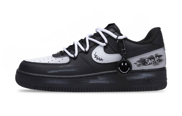 Nike Nike Air Force 1 Black Smiley Face Abrasion Resistant Abrasion Resistant Low top Skateboard Shoes Unisex Black White