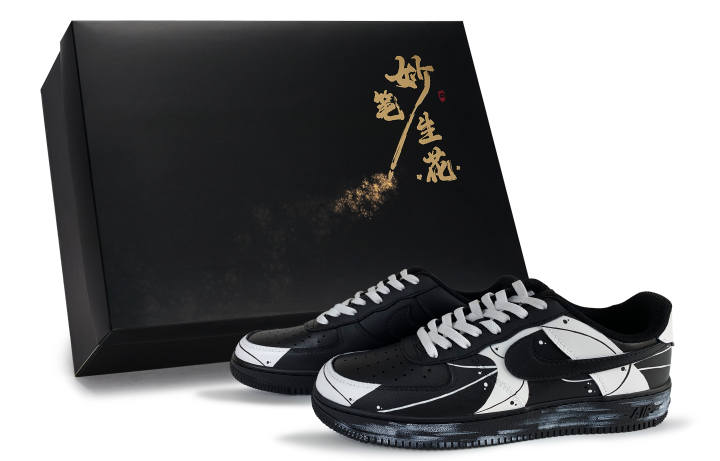 Nike Nike Air Force 1 Wondrous Brushstrokes, Chaotic Order Abrasion Resistant Low top Skateboard Shoes Unisex Black White