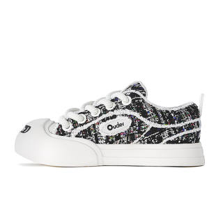 Ouder Smiler Chanel Inspired Tweed Patchwork Woven Slip Resistant Abrasion Resistant Low top