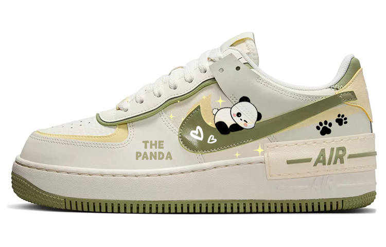 Nike Nike Air Force 1 Panda Paw, Stars Panda Slip Resistant Abrasion Resistant Low top Skateboard Shoes Women's White Green