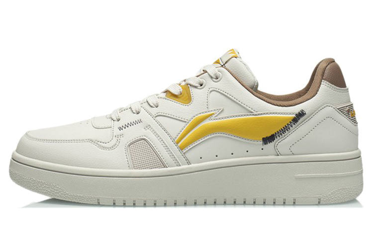Li-Ning Li Ning Synthetic Leather Slip Resistant Abrasion Resistant Low top Skateboard Shoes Men's White Yellow