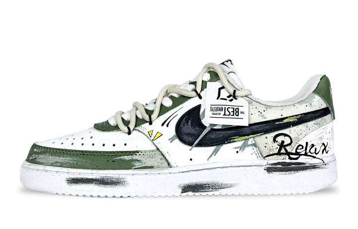 Nike Nike Court Vision 1 Fairyland, Very Creative Abrasion Resistant Low top Skateboard Shoes Unisex Black White Green