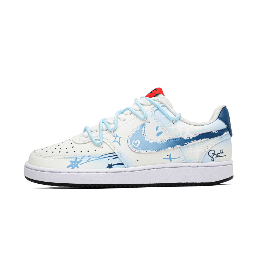 Nike Nike Court Vision 1 Shooting Stars Wear resistant And Lightweight Low top Skateboard Shoes Men's White Blue