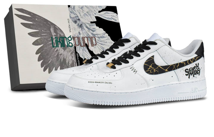 Nike Nike Air Force 1 CHAOJIN Crackle Synthetic Leather Quick Dry Quick Dry Low top Skateboard Shoes Unisex White Black