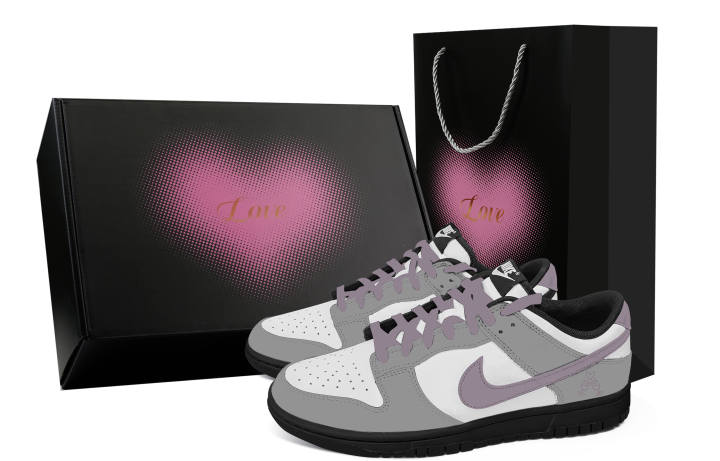 Nike Nike Dunk Gray Purple Affection, Heart Box Abrasion Resistant Low top Skateboard Shoes Unisex Gray White