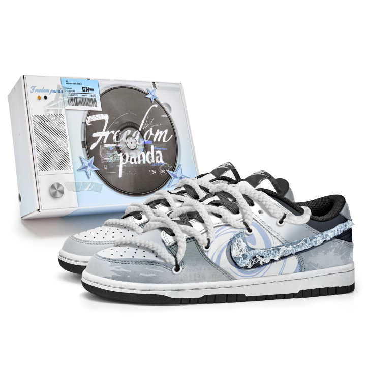 Nike Nike Dunk Freedom Panda, Box, Demon Slip Resistant Abrasion Resistant Low top Skateboard Shoes Unisex Gray Blue