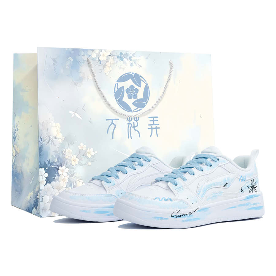 Li-Ning Li Ning Sycee Slip Resistant Abrasion Resistant Low top Skateboard Shoes Women's White Blue