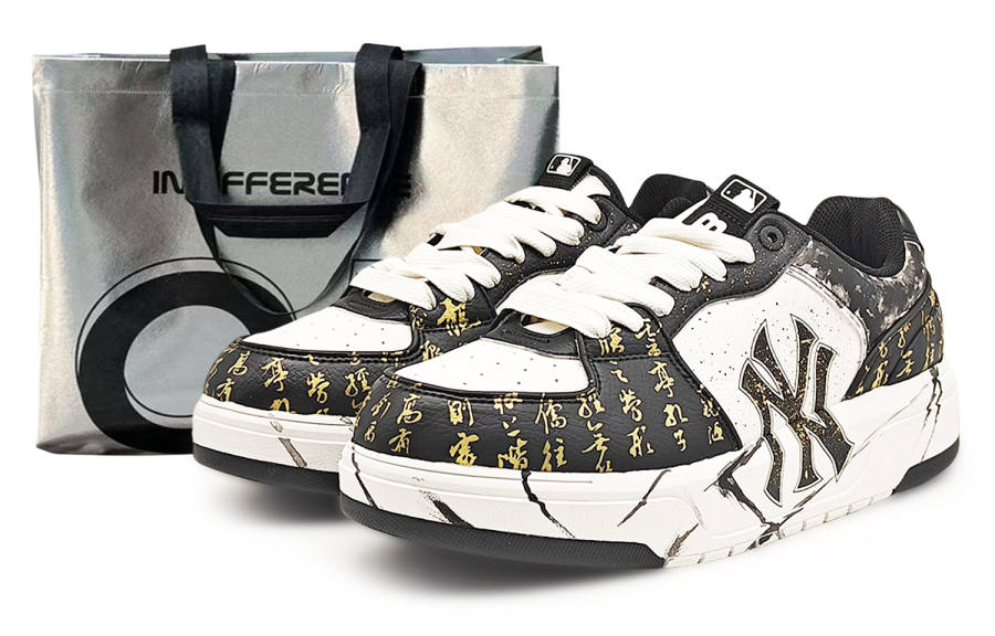MLB Chunky Liner Abrasion Resistant Low top Skateboard Shoes Unisex Black Gold