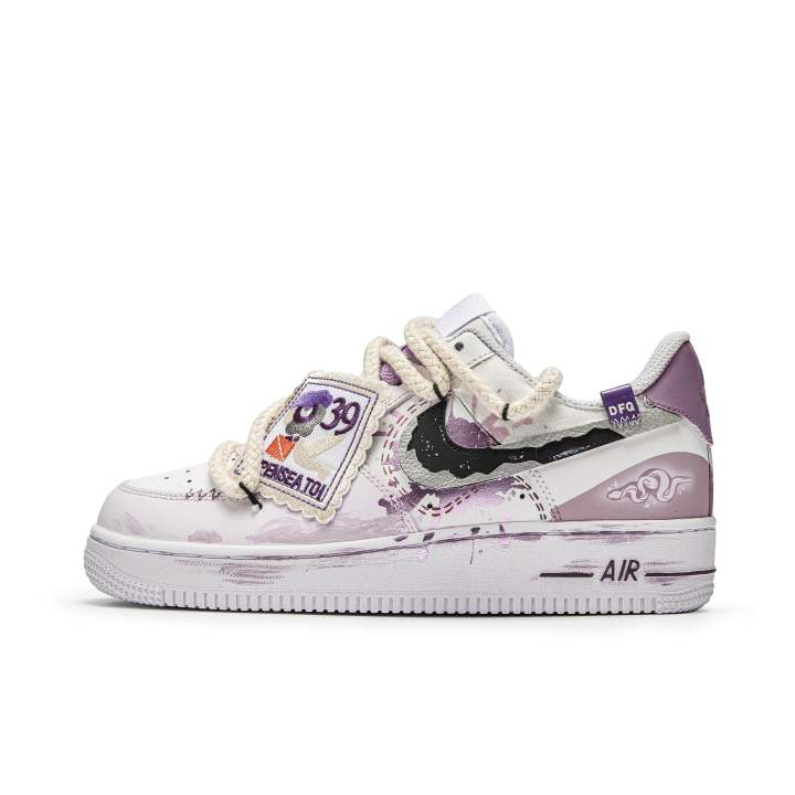 Nike Nike Air Force 1 Da Vinci Custom, Serpent Auspicious, Starlight Purple Wish Slip Resistant Abrasion Resistant