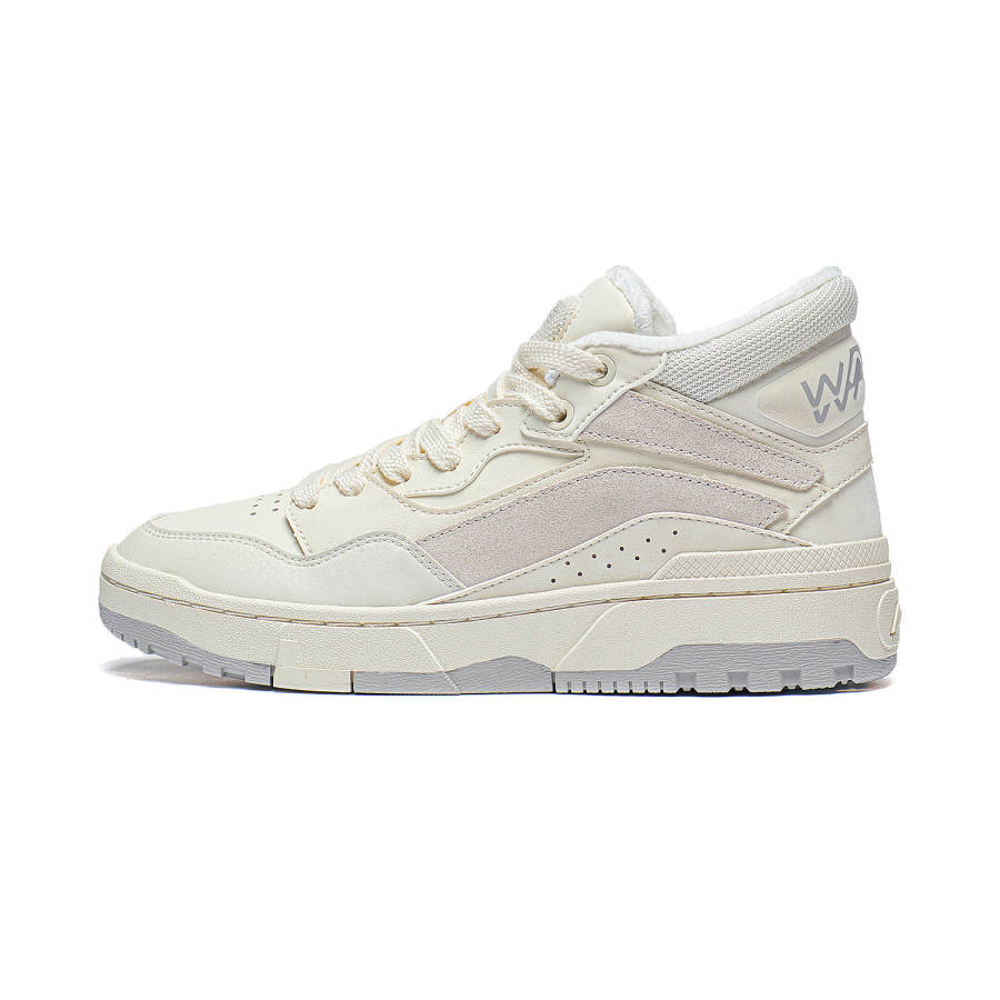 Li-Ning Li Ning Wave Mid Fleece Abrasion Resistant Breathable High top Skateboard Shoes Women's Ecru
