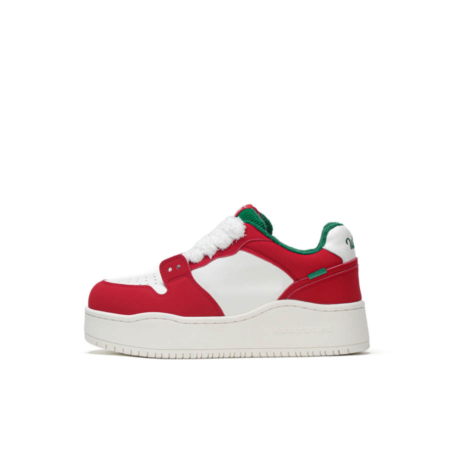 WANDER AROUND Slip Resistant, Abrasion Resistant, Height Increasing Low top Skateboard Shoes Women's White Red