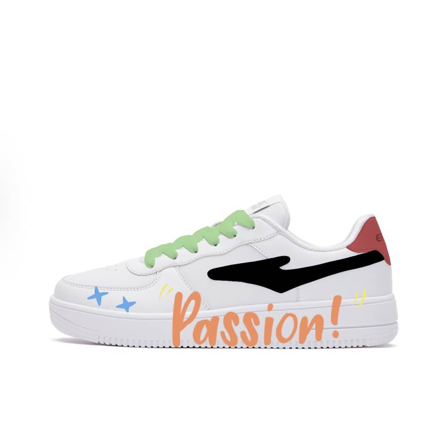 Erke Abrasion Resistant Breathable Slip Resistant Low top Skateboard Shoes Unisex White