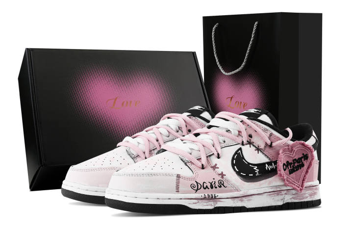Nike Nike Dunk Pink Ink Paris, Heart Box Slip Resistant Abrasion Resistant Low top Skateboard Shoes Unisex