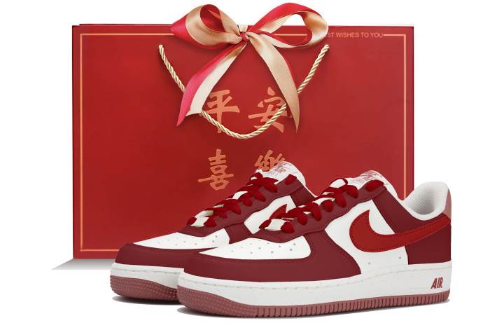 Nike Nike Air Force 1 Slip Resistant Abrasion Resistant Low top Skateboard Shoes Women's Beige Red