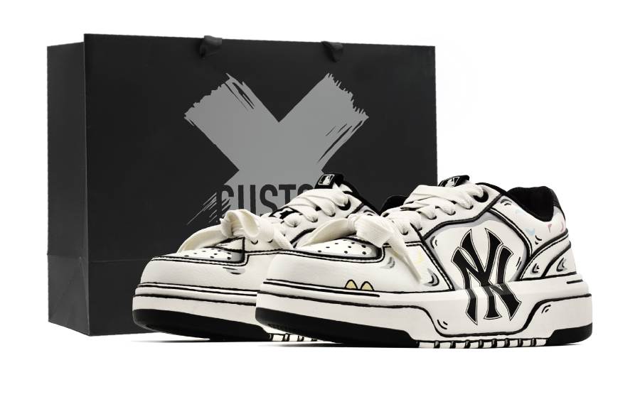 MLB Chunky Liner Pu Abrasion Resistant Height Increasing Low top Skateboard Shoes Unisex Ecru