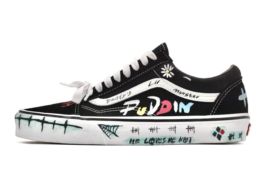 Vans Old Skool Harley Quinn, Graffiti Suede Abrasion Resistant Balance Low top Skateboard Shoes Unisex Black