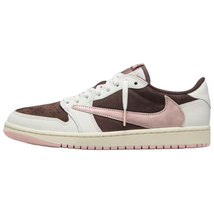 Jordan Travis Scott x Jordan Air Jordan 1 Coverage Abrasion Resistant Low top Skateboard Shoes Women's Brown Pink