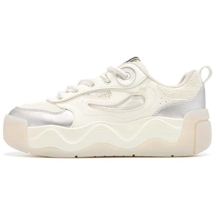 QIAODAN Slip Resistant, Abrasion Resistant, Height Increasing Low top Skateboard Shoes Women's White Silver