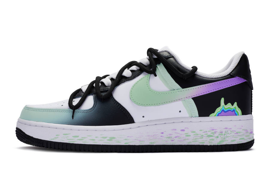 Nike Nike Air Force 1 Low top Skateboard Shoes GS Black White Green Purple