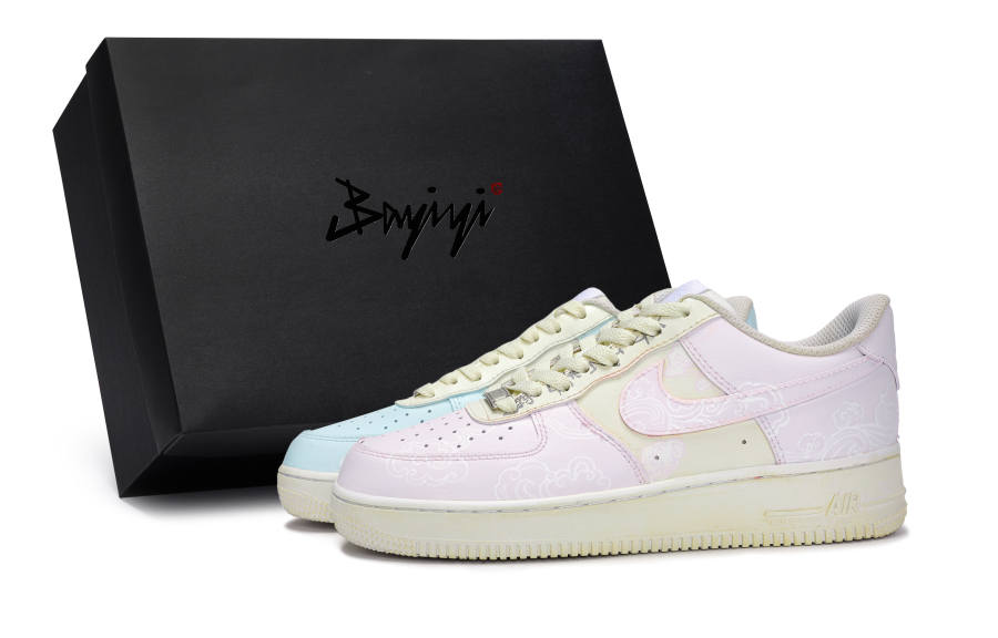 Nike Nike Air Force 1 Cushioning Low top Skateboard Shoes Unisex Beige Blue Pink