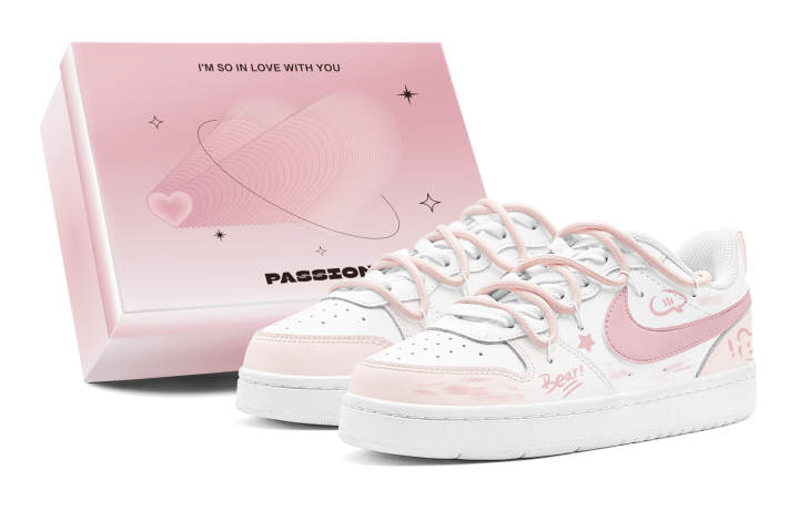 Nike Nike Court Borough 2 Impact Resistance Lightweight Low top Skateboard Shoes Women's Pink White