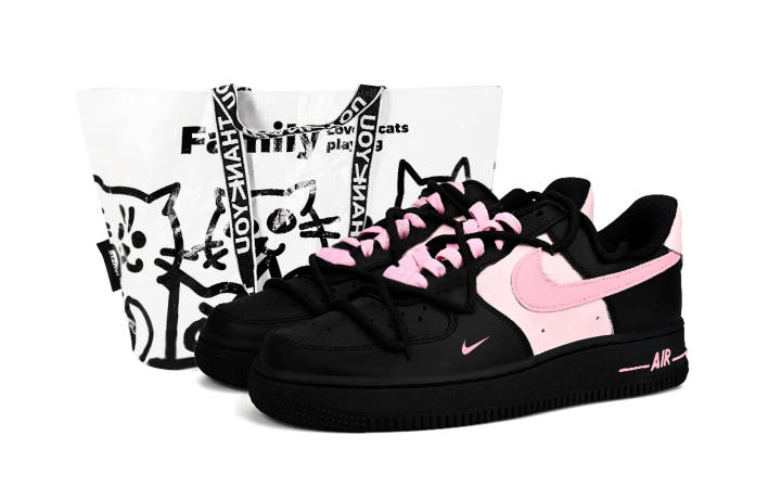 Nike Nike Air Force 1 Berry Cheese, Shopping Bag Breathable Height Increasing Low top Skateboard Shoes Unisex Black Pink