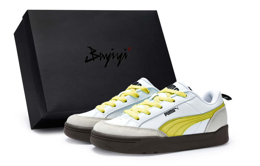 PUMA Park Lifestyle Slip Resistant Slip Resistant Low top Skateboard Shoes Unisex White Gray Yellow