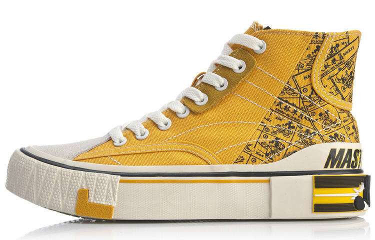Li-Ning DISHINIMIQI x Li Ning Wave Canvas Hi Slip Resistant Abrasion Resistant High top Skateboard Shoes Women's Yellow Black