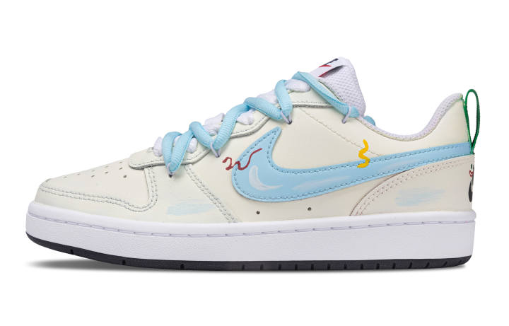 Nike Nike Court Borough Light Blue Graffiti Abrasion Resistant Low top Skateboard Shoes Unisex Blue White Yellow