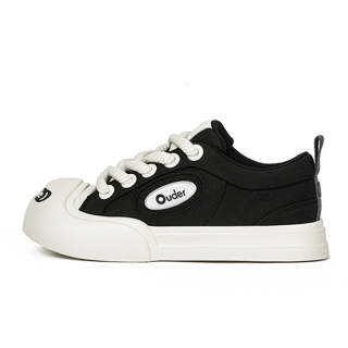 Ouder Smiler Canvas Height Increasing Low top Skateboard Shoes Unisex Black White