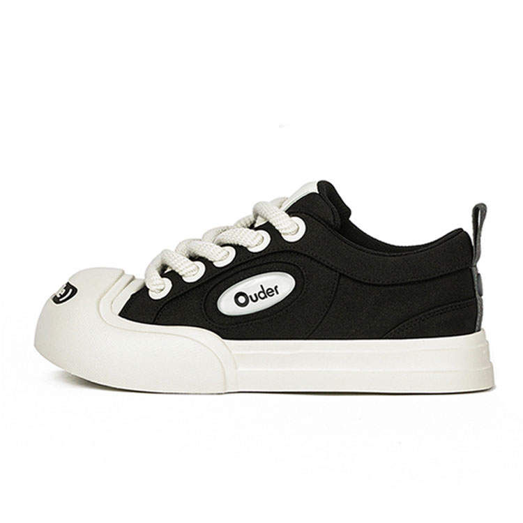 Ouder Smiler Canvas Height Increasing Low top Skateboard Shoes Unisex Black White