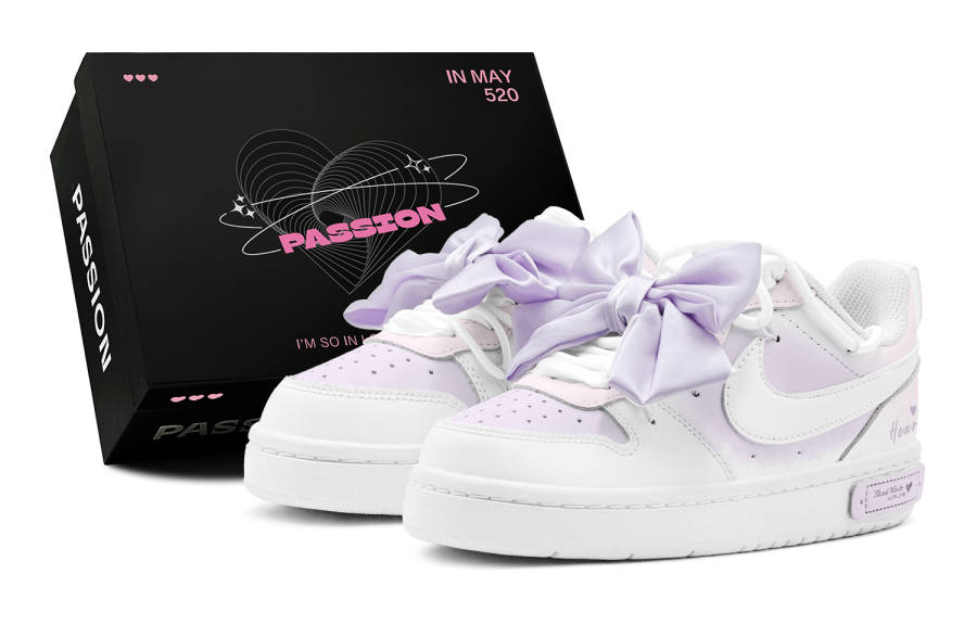 Nike Nike Court Borough Low 2 Purple Star, Bowknot, Deconstruction Design, Girly Low top Skateboard Shoes GS Purple White